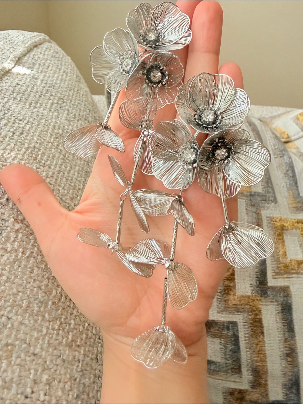 Zara Silver Floral Dangle Statement Earrings - Picture 4 of 5